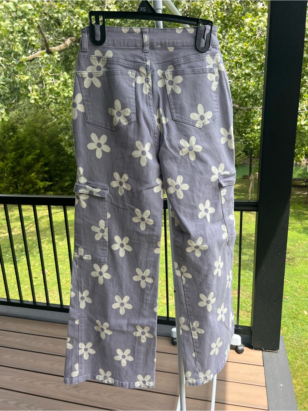 Altar'd State Lavender Cargo Jeans with Cream Daisy Print - Picture 2 of 3
